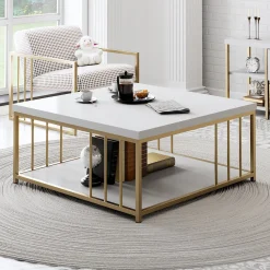 Zenn Couchtisch | 100 % MELAMIN | Weiß, Gold