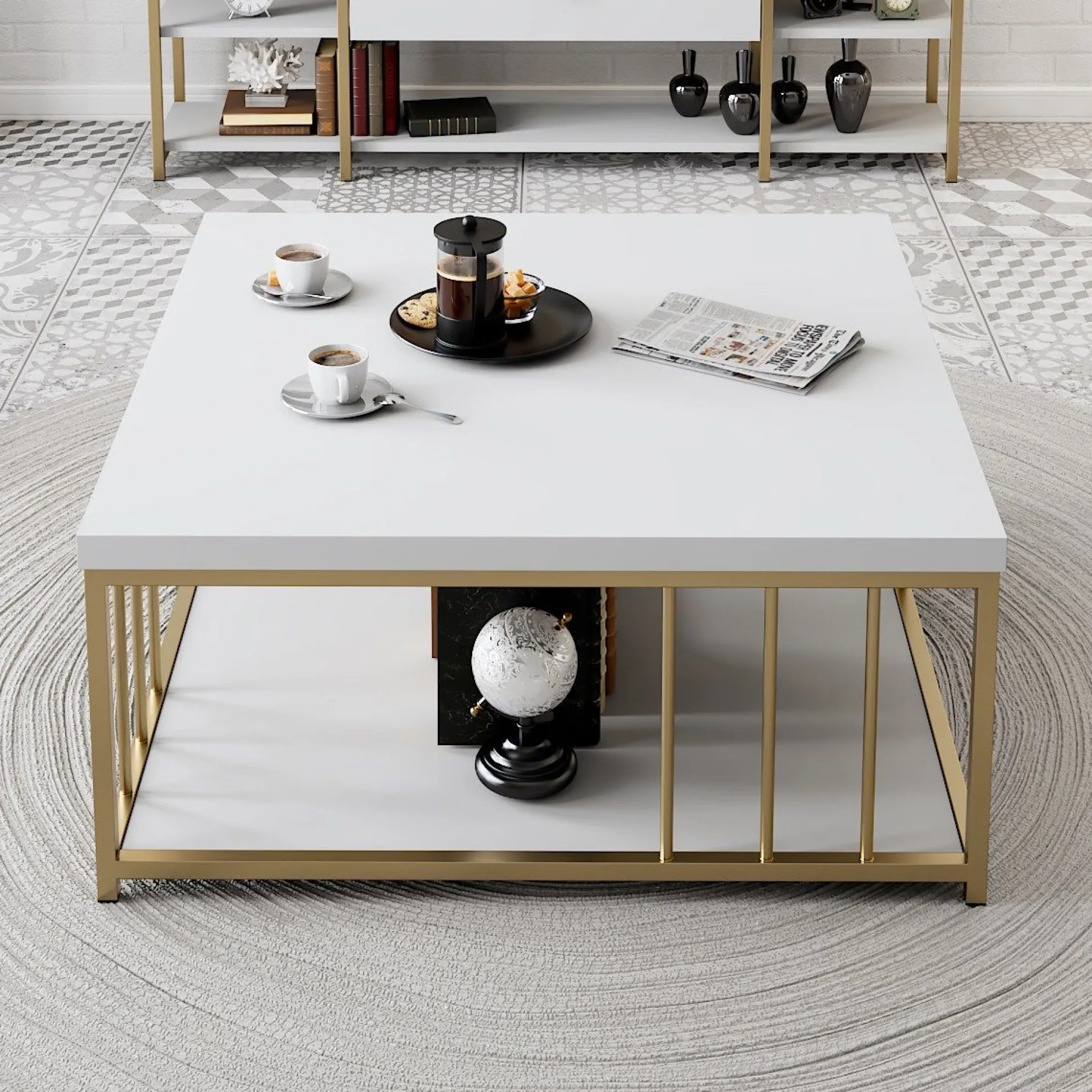 Zenn Couchtisch | 100 % MELAMIN | Weiß, Gold