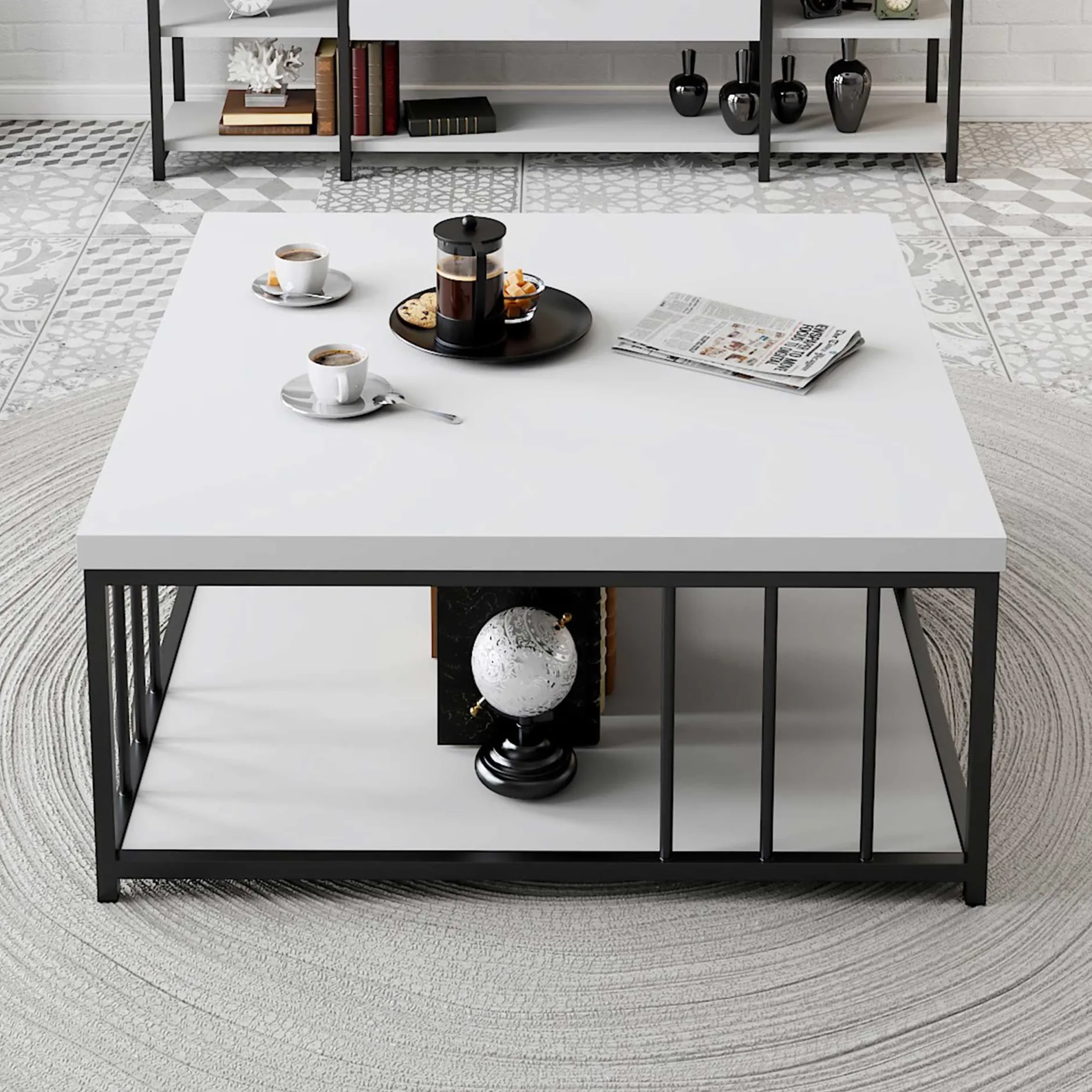 Zenn Couchtisch | 100 % MELAMIN | Weiß, Schwarz