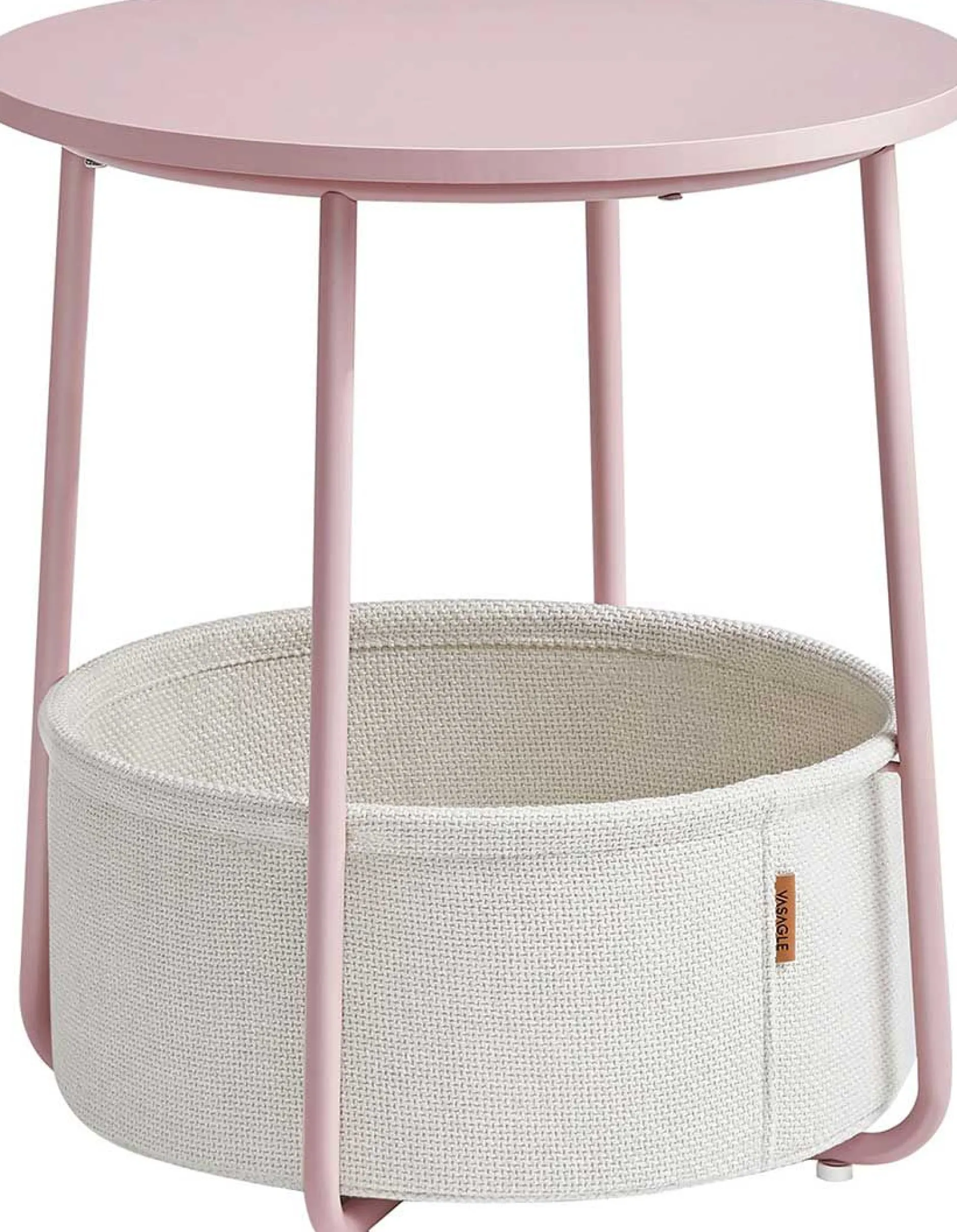 Zoë Beistelltisch mit Korb ø45cm - rosa/weiß