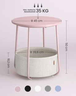 Zoë Beistelltisch mit Korb ø45cm - rosa/weiß