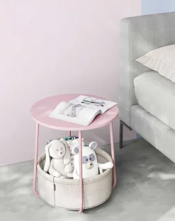 Zoë Beistelltisch mit Korb ø45cm - rosa/weiß