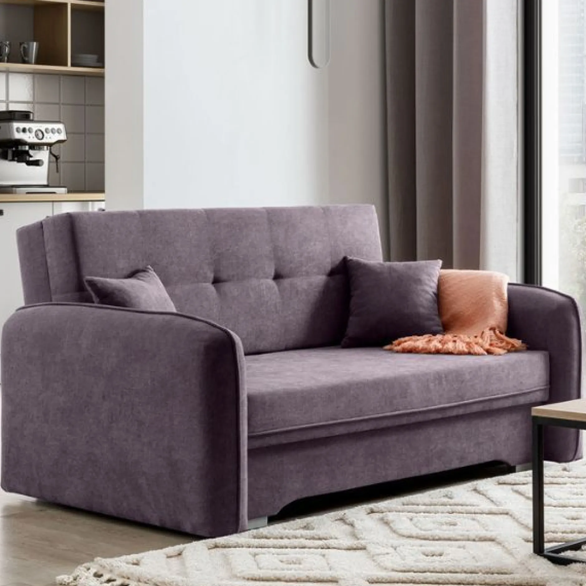 Zweisitziges Sofa mit Schlaffunktion Laina | 155 x 105 x 75 cm | Lila