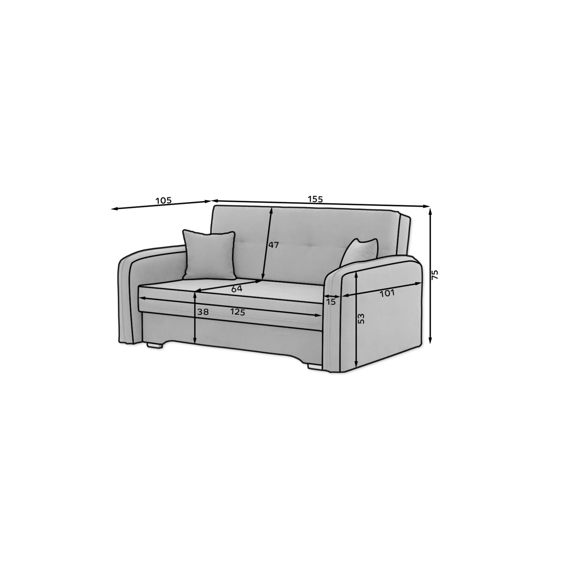 Zweisitziges Sofa mit Schlaffunktion Laina | 155 x 105 x 75 cm | Lila