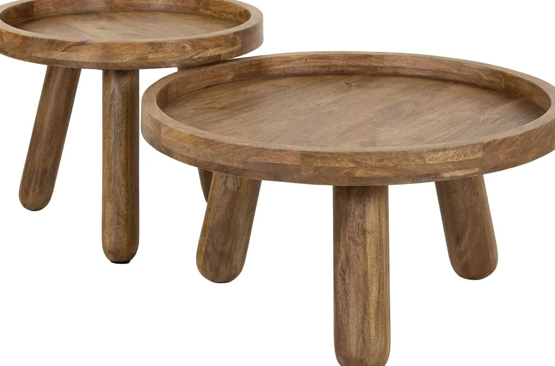 Zweistöckiges Mangoholz-Dreibein-Couchtisch-Set in Sand