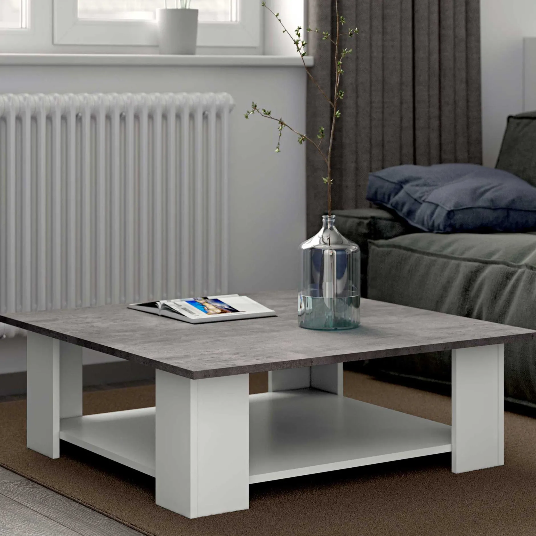 Zweite Chance Couchtisch Quadratisch 67x67 - Weiß/Beton