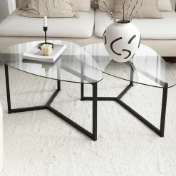 Zweite Chance Locelso Couchtisch-Set | 100% gehärtetes Glas | 6mm Dicke | Schwarz mattiert