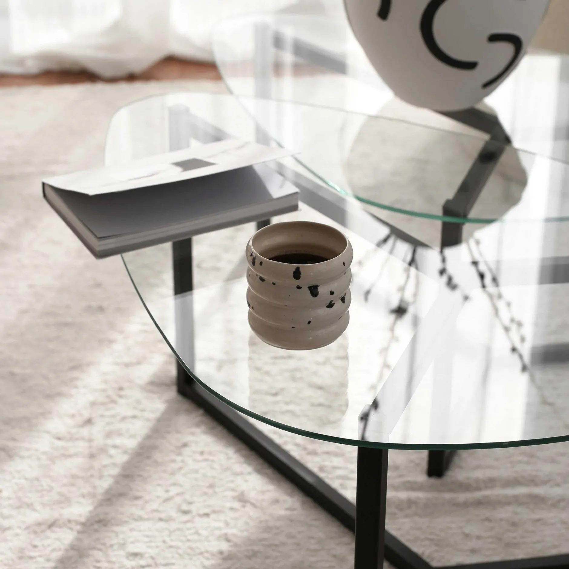 Zweite Chance Locelso Couchtisch-Set | 100% gehärtetes Glas | 6mm Dicke | Schwarz mattiert