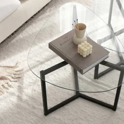 Zweite Chance Locelso Couchtisch-Set | 100% gehärtetes Glas | 6mm Dicke | Schwarz mattiert
