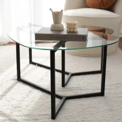 Zweite Chance Locelso Couchtisch-Set | 100% gehärtetes Glas | 6mm Dicke | Schwarz mattiert