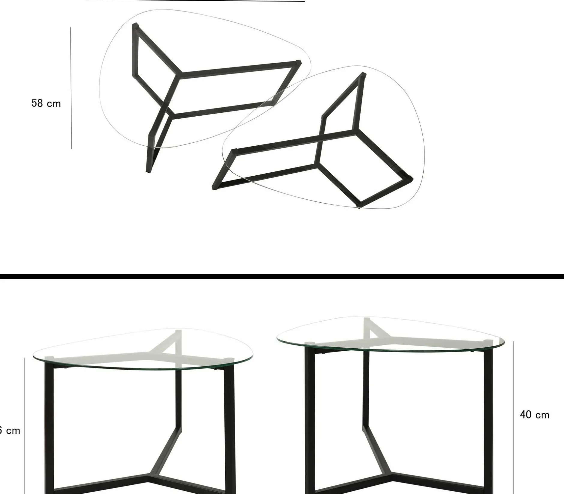 Zweite Chance Locelso Couchtisch-Set | 100% gehärtetes Glas | 6mm Dicke | Schwarz mattiert