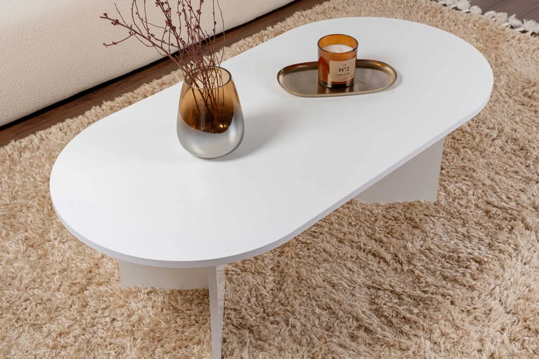 Zweite Chance Ovaler Couchtisch Sable - 119x60x40cm - weiß